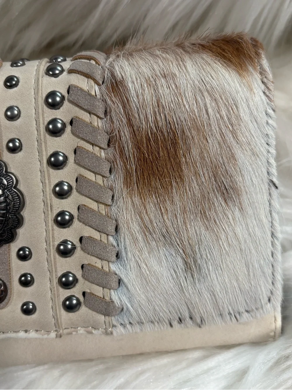 Trinity Ranch Hair On Western Wallet Wristlet Studded Fur Preloved
